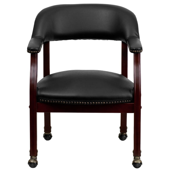 English Elm Sarah Luxurious Conference Chair with Brass Nailhead Trim, Solid Wood Frame & Smooth Mobility Black Vinyl B-Z100-BLACK-GG