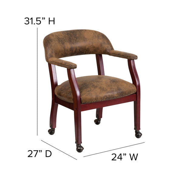 English Elm Sarah Bomber Jacket Brown Guest Chair - Luxurious Comfort, Brass Nailhead Trim & Smooth Casters B-Z100-BRN-GG