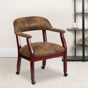 English Elm Sarah Bomber Jacket Brown Guest Chair - Luxurious Comfort, Brass Nailhead Trim & Smooth Casters B-Z100-BRN-GG