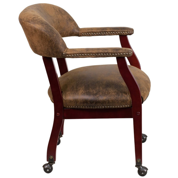 English Elm Sarah Bomber Jacket Brown Guest Chair - Luxurious Comfort, Brass Nailhead Trim & Smooth Casters B-Z100-BRN-GG