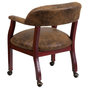English Elm Sarah Bomber Jacket Brown Guest Chair - Luxurious Comfort, Brass Nailhead Trim & Smooth Casters B-Z100-BRN-GG