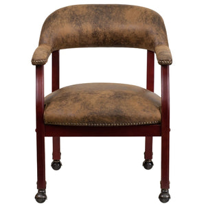 English Elm Sarah Bomber Jacket Brown Guest Chair - Luxurious Comfort, Brass Nailhead Trim & Smooth Casters B-Z100-BRN-GG