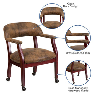 English Elm Sarah Bomber Jacket Brown Guest Chair - Luxurious Comfort, Brass Nailhead Trim & Smooth Casters B-Z100-BRN-GG