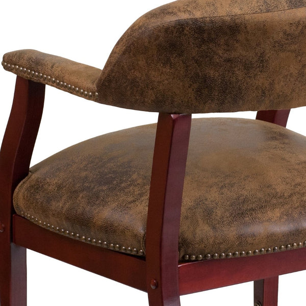 English Elm Sarah Bomber Jacket Brown Guest Chair - Luxurious Comfort, Brass Nailhead Trim & Smooth Casters B-Z100-BRN-GG