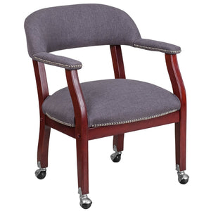 English Elm Sarah Gray Fabric Conference Chair - Luxurious Upholstered Seating with Nail Trim & Casters B-Z100-GY-GG