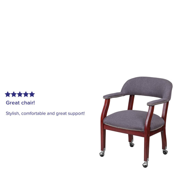 English Elm Sarah Gray Fabric Conference Chair - Luxurious Upholstered Seating with Nail Trim & Casters B-Z100-GY-GG