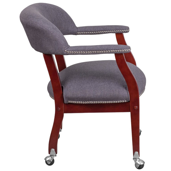 English Elm Sarah Gray Fabric Conference Chair - Luxurious Upholstered Seating with Nail Trim & Casters B-Z100-GY-GG
