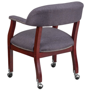 English Elm Sarah Gray Fabric Conference Chair - Luxurious Upholstered Seating with Nail Trim & Casters B-Z100-GY-GG