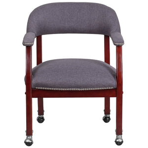English Elm Sarah Gray Fabric Conference Chair - Luxurious Upholstered Seating with Nail Trim & Casters B-Z100-GY-GG