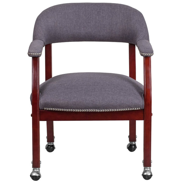 English Elm Sarah Gray Fabric Conference Chair - Luxurious Upholstered Seating with Nail Trim & Casters B-Z100-GY-GG