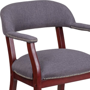 English Elm Sarah Gray Fabric Conference Chair - Luxurious Upholstered Seating with Nail Trim & Casters B-Z100-GY-GG