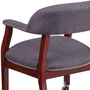 English Elm Sarah Gray Fabric Conference Chair - Luxurious Upholstered Seating with Nail Trim & Casters B-Z100-GY-GG