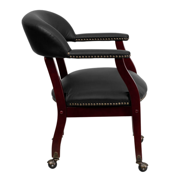 English Elm Diamond Elegant Conference Chair with Brass Nailhead Trim, Contoured Cushions, and Casters Black LeatherSoft B-Z100-LF-0005-BK-LEA-GG