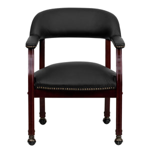 English Elm Diamond Elegant Conference Chair with Brass Nailhead Trim, Contoured Cushions, and Casters Black LeatherSoft B-Z100-LF-0005-BK-LEA-GG