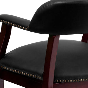 English Elm Diamond Elegant Conference Chair with Brass Nailhead Trim, Contoured Cushions, and Casters Black LeatherSoft B-Z100-LF-0005-BK-LEA-GG