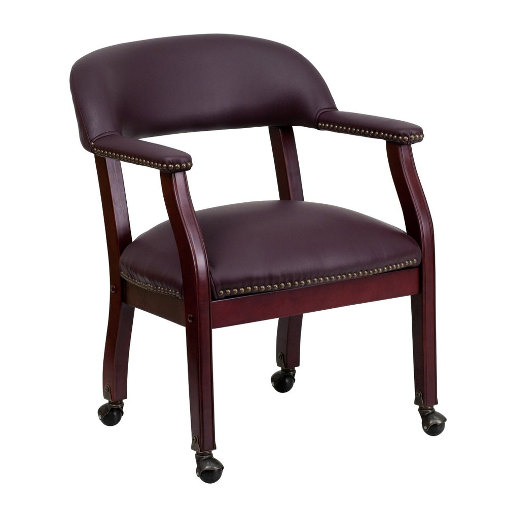 English Elm Diamond Elegant Conference Chair with Brass Nailhead Trim, Contoured Cushions, and Casters Burgundy LeatherSoft B-Z100-LF19-LEA-GG