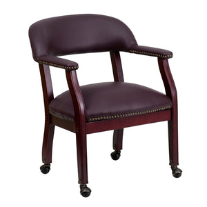 English Elm Diamond Elegant Conference Chair with Brass Nailhead Trim, Contoured Cushions, and Casters Burgundy LeatherSoft B-Z100-LF19-LEA-GG