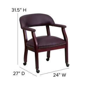 English Elm Diamond Elegant Conference Chair with Brass Nailhead Trim, Contoured Cushions, and Casters Burgundy LeatherSoft B-Z100-LF19-LEA-GG