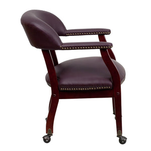 English Elm Diamond Elegant Conference Chair with Brass Nailhead Trim, Contoured Cushions, and Casters Burgundy LeatherSoft B-Z100-LF19-LEA-GG