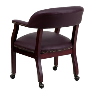 English Elm Diamond Elegant Conference Chair with Brass Nailhead Trim, Contoured Cushions, and Casters Burgundy LeatherSoft B-Z100-LF19-LEA-GG