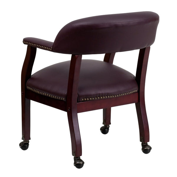 English Elm Diamond Elegant Conference Chair with Brass Nailhead Trim, Contoured Cushions, and Casters Burgundy LeatherSoft B-Z100-LF19-LEA-GG