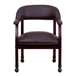 English Elm Diamond Elegant Conference Chair with Brass Nailhead Trim, Contoured Cushions, and Casters Burgundy LeatherSoft B-Z100-LF19-LEA-GG