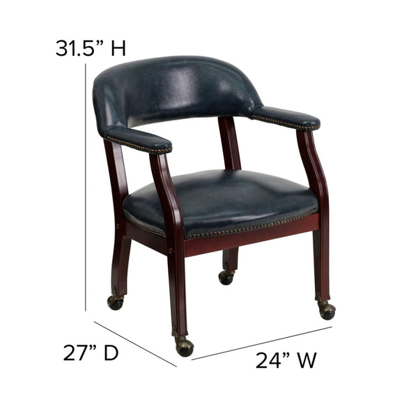 English Elm Sarah Luxurious Conference Chair with Brass Nailhead Trim, Solid Wood Frame & Smooth Mobility Navy Vinyl B-Z100-NAVY-GG