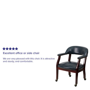 English Elm Sarah Luxurious Conference Chair with Brass Nailhead Trim, Solid Wood Frame & Smooth Mobility Navy Vinyl B-Z100-NAVY-GG