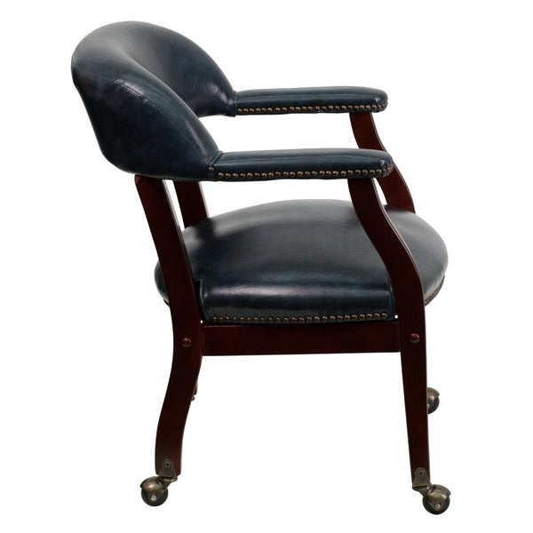 English Elm Sarah Luxurious Conference Chair with Brass Nailhead Trim, Solid Wood Frame & Smooth Mobility Navy Vinyl B-Z100-NAVY-GG
