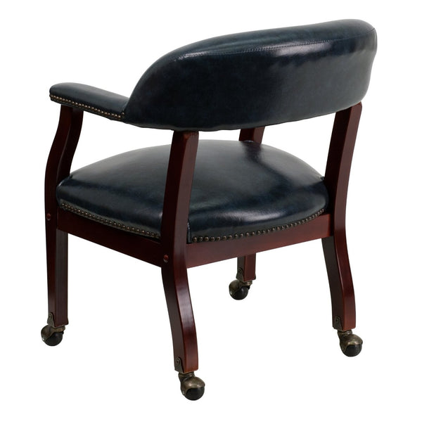 English Elm Sarah Luxurious Conference Chair with Brass Nailhead Trim, Solid Wood Frame & Smooth Mobility Navy Vinyl B-Z100-NAVY-GG