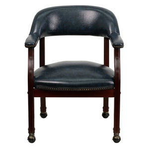 English Elm Sarah Luxurious Conference Chair with Brass Nailhead Trim, Solid Wood Frame & Smooth Mobility Navy Vinyl B-Z100-NAVY-GG