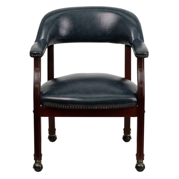 English Elm Sarah Luxurious Conference Chair with Brass Nailhead Trim, Solid Wood Frame & Smooth Mobility Navy Vinyl B-Z100-NAVY-GG