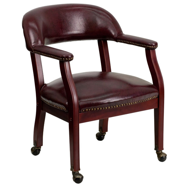 English Elm Sarah Luxurious Conference Chair with Brass Nailhead Trim, Solid Wood Frame & Smooth Mobility Oxblood Vinyl B-Z100-OXBLOOD-GG