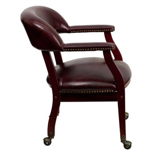 English Elm Sarah Luxurious Conference Chair with Brass Nailhead Trim, Solid Wood Frame & Smooth Mobility Oxblood Vinyl B-Z100-OXBLOOD-GG