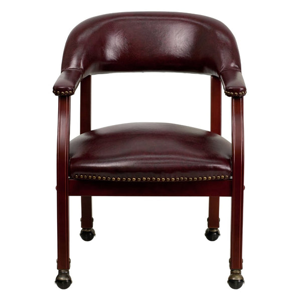 English Elm Sarah Luxurious Conference Chair with Brass Nailhead Trim, Solid Wood Frame & Smooth Mobility Oxblood Vinyl B-Z100-OXBLOOD-GG