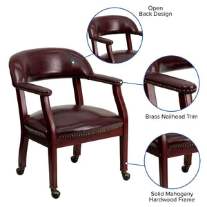 English Elm Sarah Luxurious Conference Chair with Brass Nailhead Trim, Solid Wood Frame & Smooth Mobility Oxblood Vinyl B-Z100-OXBLOOD-GG