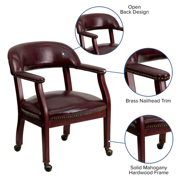English Elm Sarah Luxurious Conference Chair with Brass Nailhead Trim, Solid Wood Frame & Smooth Mobility Oxblood Vinyl B-Z100-OXBLOOD-GG