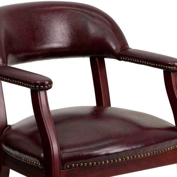 English Elm Sarah Luxurious Conference Chair with Brass Nailhead Trim, Solid Wood Frame & Smooth Mobility Oxblood Vinyl B-Z100-OXBLOOD-GG
