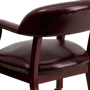 English Elm Sarah Luxurious Conference Chair with Brass Nailhead Trim, Solid Wood Frame & Smooth Mobility Oxblood Vinyl B-Z100-OXBLOOD-GG