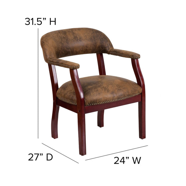 English Elm Diamond Bomber Jacket Chair - Luxurious Brown Microfiber Conference Seat with Brass Nailhead Trim B-Z105-BRN-GG