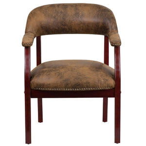 English Elm Diamond Bomber Jacket Chair - Luxurious Brown Microfiber Conference Seat with Brass Nailhead Trim B-Z105-BRN-GG