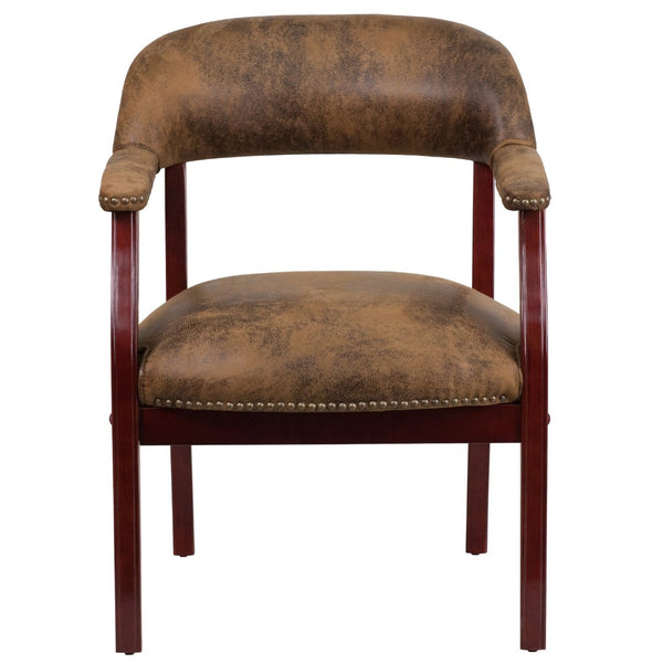 English Elm Diamond Bomber Jacket Chair - Luxurious Brown Microfiber Conference Seat with Brass Nailhead Trim B-Z105-BRN-GG