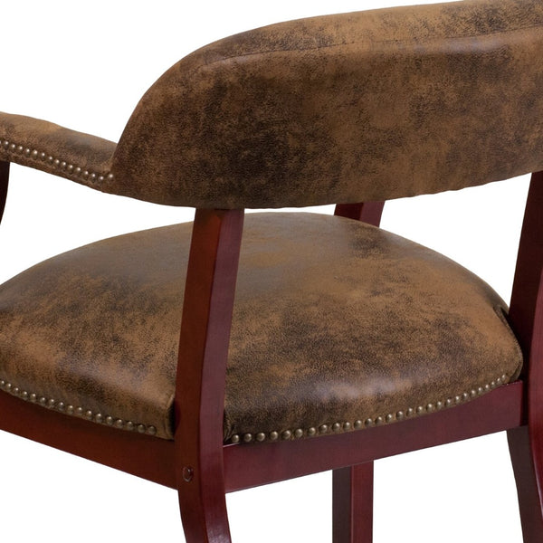 English Elm Diamond Bomber Jacket Chair - Luxurious Brown Microfiber Conference Seat with Brass Nailhead Trim B-Z105-BRN-GG