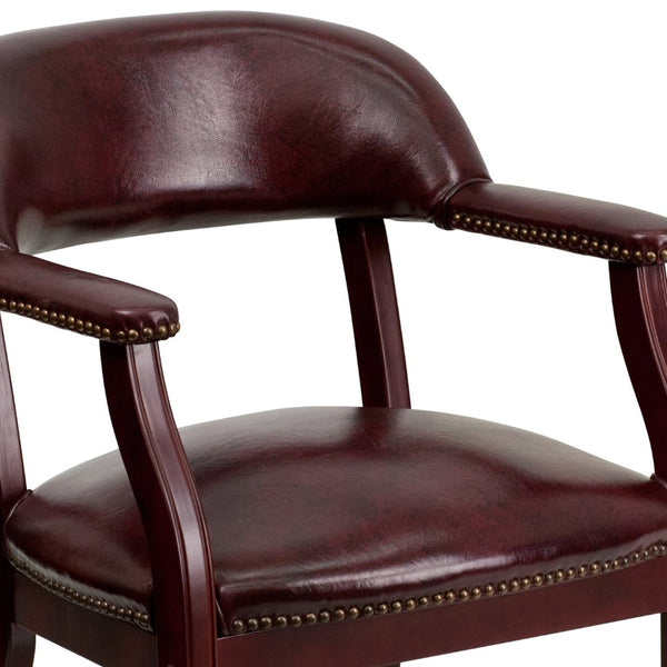 English Elm Diamond Luxurious Conference Chair with Brass Nailhead Trim for Elegant Office and Reception Areas Oxblood Vinyl B-Z105-OXBLOOD-GG
