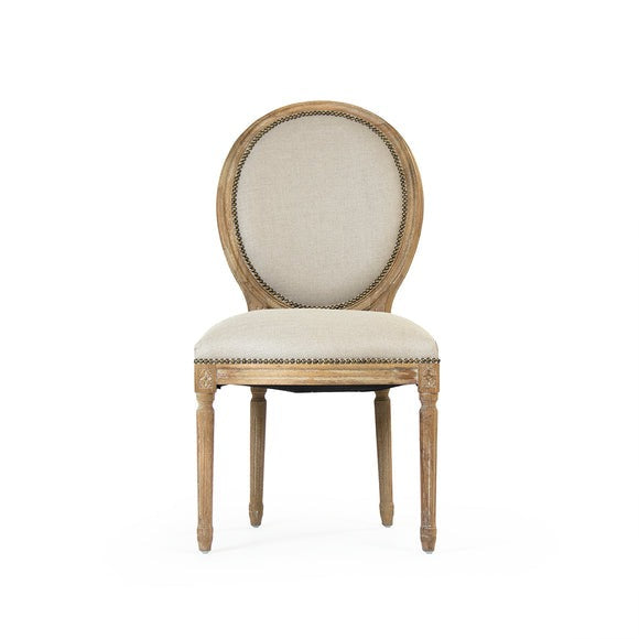 Medallion Side Chair Limed Grey Oak, Natural Linen B004 E272 A003 w/ Nailhead Zentique