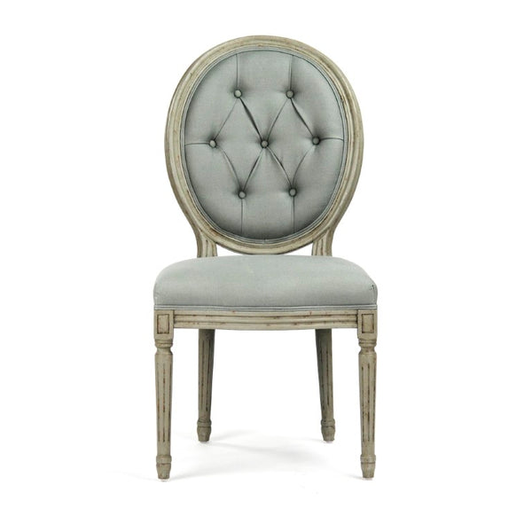 Zentique Medallion Elegant Linen Side Chair with Solid Birch Frame, Medallion Backrest & Tapered Legs, Durable Craftsmanship W21 x H41 x D19 B004-Z 432 I