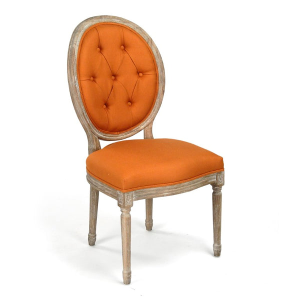 Zentique Medallion Side Chair with Oak Frame and Linen Upholstery — Elegant, Ergonomic Seating for Dining Spaces Limed Grey Oak, Orange Linen B004-Z E272 S