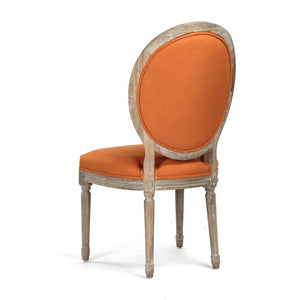 Zentique Medallion Side Chair with Oak Frame and Linen Upholstery — Elegant, Ergonomic Seating for Dining Spaces Limed Grey Oak, Orange Linen B004-Z E272 S