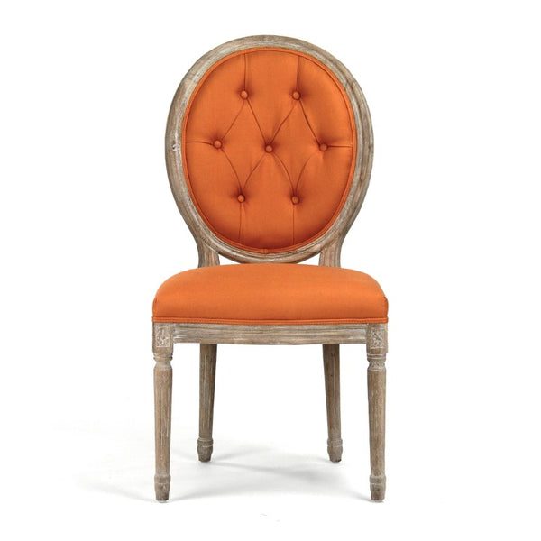 Zentique Medallion Side Chair with Oak Frame and Linen Upholstery — Elegant, Ergonomic Seating for Dining Spaces Limed Grey Oak, Orange Linen B004-Z E272 S