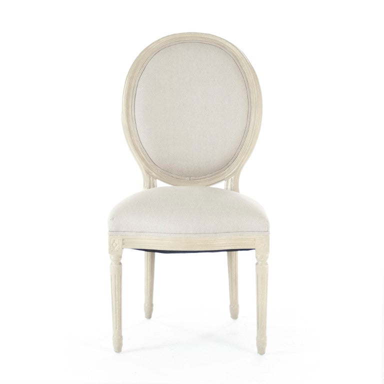 Zentique Medallion Elegant Linen Side Chair with Solid Birch Frame, Medallion Backrest & Tapered Legs, Durable Craftsmanship W21 x H40 x D21 B004 257-1 A003